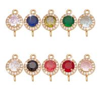 WADORN 10 Colors Cubic Zirconia Connector Charms, Golden Flat Round Diamond Links Charm Crystal Rhinestone Pendants with Brass Golden Plated Loops for DIY Craft Necklace Bracelet Earring, 1.4mm Hole