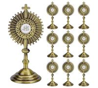 WADORN 10 Pcs Metal Catholic Crucifix Cross Stand, Mini Antique Bronze Crucifix Standing Cross with Base Catholic Small Standing Sculpture for Table Office Mantel Altar Car Dashboard, 1.14x1.02x2.48
