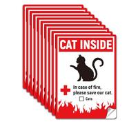WADORN 10 Sheets Cat Interior Alert Stickers, PVC Self Adhering Pet Rescue Safety Sign, Emergency Red, Cat Rescue Stickers, Fire Sign for