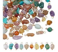 WADORN 100Pcs 10 Colors Natural Mixed Stone Nuggets Gemstone Charms Jewelry Connectors Crystal Beads Pendants for Necklace Bracelet Earring Jewelry Making Supplies Christmas DIY Crafts Decor, Golden