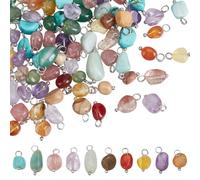 WADORN 100Pcs 10 Colors Natural Mixed Stone Nuggets Gemstone Charms Jewelry Connectors Crystal Beads Pendants for Necklace Bracelet Earring Jewelry Making Supplies Christmas DIY Crafts Decor, Platinum