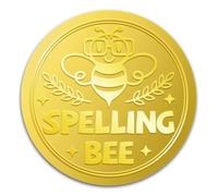 WADORN 100Pcs 2" Bee Gold Foil Seal Stickers, Gold Spelling Bee Seals Embossed Foil Stickers Self Adhesive Round Labels for Invitation Cards Party Gift Sealing Envelopes