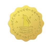 WADORN 100Pcs 2'' Cat Book Star Gold Foil Seals Embossed Sticker, Animal Round Envelope Sticker Self Adhesive Embossed Seal Label for Envelopes Invitations Card Diploma Award Graduation Celebration
