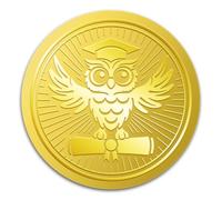 WADORN 100Pcs 2" Embossed Owl Graduation Cap Gold Foil Seal Sticker, Gold Foil Certificate Diploma Seals Decal Self Adhesive Congratulations Seal Stickers Round Labels for Graduation Envelopes Sealing