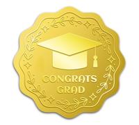 WADORN 100Pcs 2" Embossed Wreath Graduation Cap Gold Foil Seal Sticker, Gold Foil Certificate Diploma Seals Decal Self Adhesive Congratulations Seal Stickers Round Labels for Graduation Envelopes