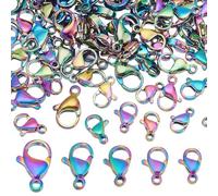 WADORN 100Pcs 5 Styles Rainbow Color Lobster Claw Clasps, 5 Sizes 304 Stainless Steel Jewelry Fastener Hook Colorful Lobster Clasps Bulk Metal End Chain Clasp for Bracelet Jewelry Making Repairing
