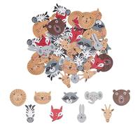 WADORN 100Pcs 9 Colors Wooden Animal Buttons, 2 Holes Colorful Cartoon Animal Wooden Buttons Assorted Mixed Color Printing Sewing Snaps for DIY Crafts Sewing Scrapbooking Art Project Home Ornament