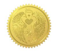 WADORN 100Pcs Angel Wings Gold Foil Stickers, 2 Inch Wing Love Heart Gold Embossed Envelopes Seals Angel Wing Self Adhesive Embossed Seal Labels for DIY Craft Phone Water Bottle Invitations Cards