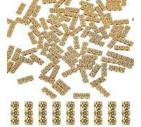 WADORN 100Pcs Antique Golden 3 Holes Rectangle Spacer Bar Beads, 17x6.5mm Tibetan Multi Strand Loose Beads Carved Flower Metal Bulk Spacer Bars for Bracelets Necklaces Jewelry Making