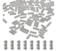 WADORN 100Pcs Antique Silver 3 Holes Rectangle Spacer Bar Beads, 17x6.5mm Tibetan Multi Strand Spacer Beads Carved Flower Metal Loose Beads Bulk Spacer Bars for Bracelets Necklaces Jewelry Making