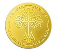 WADORN 100Pcs Cross Gold Foil Stickers, 2 Inch Cross Gold Embossed Envelopes Seals Round Self Adhesive Certificate Seal Labels for DIY Gift Wrapping Invitations Party Greeting Card