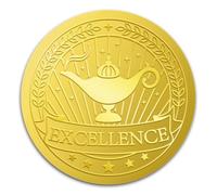 WADORN 100Pcs Excellence Gold Foil Stickers, 2 Inch Achievement Magic Lamp Embossed Envelopes Seals Round Self Adhesive Certificate Seal Labels for DIY Crafts Cards Award Party Contests Graduation