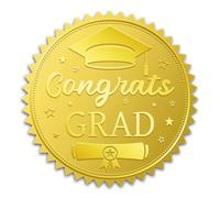 WADORN 100Pcs Graduation Cap Gold Foil Stickers, 2 Inch Congrats Grad Embossed Envelopes Seals Round Self Adhesive Certificate Seal Labels for DIY Crafts Diplomas Awards Class Graduation Party Cards