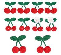 WADORN 10Pcs 4 Styles Crochet Cherries, Knitting Cherry Patches Sewing on Appliques Handmade Crochet Sweet Cherry Pendant Fruit Crocheted Accessories for DIY Keychain Clothes Bag Hair Clip Decoration