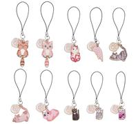 WADORN 10Pcs Cute Cat Phone Strap Animal Phone Charms 10 Style Metal Cute Kitten Pendants Animal Pet Dangle Cartoon Pendants for Mobile Straps Necklace Bracelet Earrings Keychain DIY Jewelry Craft
