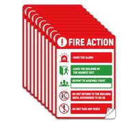 WADORN 10Pcs Fire Action Notice Sign Sticker, PVC Waterproof Clear Fire Alarm Guidelines Warning Sign Stickers Decal for Shop Business Self Adhesive Safety Sign Labels for Indoor Outdoor, 5.1x7.1 Inch