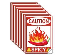 WADORN 10Pcs Spicy Warning Label Decal Sticker, PVC Red Chili Caution Waterproof Sign Stickers Decal Food Warning Spicy Vinyl Self Adhesive Decal for Kitchen Restaurants Grocery Store, 7.1x5.1 Inch