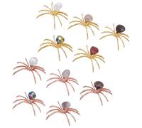 WADORN 10Pcs Spider Natural Crystal Statue Ornament, Halloween Spider Crystal Stones Alloy Spiders with Gemstone Display Decorations for Halloween Christmas Decors Home Figurine Collection