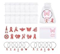 WADORN 12 Set Mental Health Awareness Bracelet, Heart Butterfly Charm Adjustable Bracelet Kit Mental Health Awareness Gift Set with Bracelets Brooch Card Organza Bag for Public Charity Event Supplies