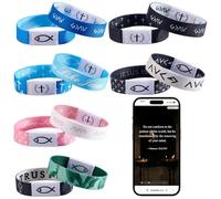 WADORN 12 Styles Daily Bible Verse Bracelets, Wearable Bible Verse Bracelet with NFC Elastic Christian Bracelet Easter Inspirational Friendship Accessory for Women Men Jewelry Gift Party Supplies