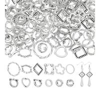 WADORN 120Pcs 12 Styles Hollow Bead Frame, 9-21mm Antique Silver Flowers Bead Frames Round Ring Link Connector Spacers Bulk Heart Square Beads Frame for Jewelry Making Earring Bracelets Accessory