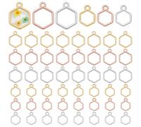WADORN 120Pcs 6 Styles Open Back Bezel Pendants, Hexagon Open Bezel Hollow Frame Charms Geometric Blank Trays for Resin Hexagon Linking Ring Connectors for DIY Earrings Necklace Jewelry Making