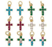 WADORN 12Pcs 6 Colors Brass Cross Charms Golden Micro Pave Cubic Zirconia Pendants Easter Brass Micro Pave Cubic Zirconia Pendants Bulk Set for DIY Jewelry Making Easter Bracelets Necklaces Crafts