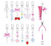 WADORN 12Pcs Lip Gloss Keychain Making Kit, Bulk DIY Lip Balm Key Chain Supplies Kit Including Charms, Swivel Clasps, Jump Rings, Pliers and Awls for Women Gifts DIY Crafts Phone Chains Bags Purse