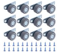 WADORN 12Pcs Mini Profile Casters with 1.2 Inch Directional Wheel, Low Rolling Fixed Wheels Rigid Furniture Casters Door Hanging Support Wheel Bottom Pulley Directional Wheels for Underbed Drawers