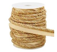 WADORN 13.67 Yards Twist Lip Cord Trim, 5/8 Inch Polyester Upholstery Trim Cord Rope Ribbon Basic Handmade Cord Trim for Costume DIY Crafts Decoration Upholstery Curtain Tieback, Gold