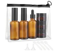 WADORN 13Pcs Glass Travel Bottles Set, Travel Size Mini Makeup Containers with Bag Empty Refillable Travel Small Container Kits for Woman Man Serums Moisturizers Lotion Toners Cream Storage, Brown