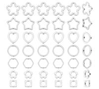 WADORN 140Pcs 7 Styles Hollow Bead Frame, Antique Silver Flowers Bead Frames Round Ring Link Connector Spacers Bulk Heart Flower Beads Frame for Earring Bracelets Jewelry Making Accessory