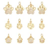 WADORN 18Pcs 3 Styles 18K Gold Plated Cubic Zirconia Dog Paw Print Charms, Assorted Golden Rhinestone Dog Paw Pendants with Loop Brass Crystal Animal Foot Charms for DIY Bracelets Earrings Necklace