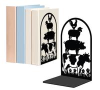 WADORN 1Pair Metal Decorative Book Ends, Funny Farm Animals Modern Bookend Stopper for Shelves Non-Skid Book Holder for Heavy Books Unique Design Book Organizer for School Library Home Office CDs File