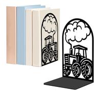 WADORN 1Pair Metal Decorative Book Ends, Working Tractor Modern Bookend Stopper for Shelves Non-Skid Book Holder for Heavy Books Unique Design Book Organizer for School Library Home Office CDs File