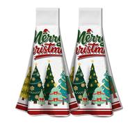 WADORN 2 Pack Christmas Tree Kitchen Hanging Towels with Loop, Merry Christmas Winter Decorative Hand Tie Towel Microfiber Soft Absorbent Hanging Dish Tea Washcloth 12.4x17.1 Inch for Holiday Xmas
