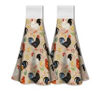 WADORN 2 Pack Rooster Chicken Kitchen Hanging Towels with Loop, Vintage Farmhouse Hand Tie Towel Fast Drying Soft Absorbent Cock Mom Lady Gifts for Chicken Lover Cooking Bathroom Kitchen 12.4x13.5 In