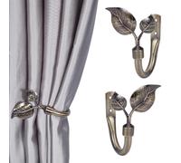 WADORN 2 Pcs Leaf Shaped Curtain Holdbacks, Handmade Iron Heavy Duty Curtain Side Holders for Wall Platinum Curtain Tiebacks Hook Pull Backs with U-Shape Design for Drapes Tie Back Home Window Decor