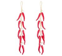 WADORN 2 Sets Artificial Pepper String, Simulation Artificial Lifelike Red Chili Pepper Fake Vegetables Hanging String Photography Props for Home Kitchen Farm Party Harvest Wall Decoration, Red Chili