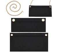 WADORN 2 Size Purse Organizer Insert Conversion Kit with Gold Chain, Felt Handbag Organizer Insert Inner Pocket Liner Clutches Envelope Bag Conversion Accessories for Kirigami Pochette, Black
