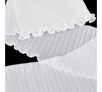 WADORN 2 Yards 6-7/8 Inch Wide Ruffled Pleated Lace Trims Chiffon Fabric, Elastic Ruffle Costume Collar Cuffs Lace Fabric Polyester Chiffon Trimmings Craft for DIY Sewing Wedding Home Decor, White