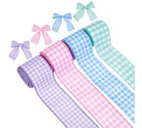 WADORN 20 Yards Easter Plaid Wired Edge Ribbon, 2-1/2 inch Spring Buffalo Plaids Craft Ribbon Pastel Gingham Decorative Fabric Ribbons for DIY Gift Wrapping Bow Making Easter Christmas Party Decor