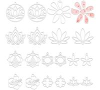 WADORN 20Pcs 10 Styles Open Back Bezel Frame Pendants, Hollow Lotus Flower Charms 201 Stainless Steel Hollow Flower Yoga Frame Dangle Charms for DIY Jewelry Making Resin Necklace Bracelet Earring