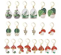 WADORN 20Pcs Cactus Mushroom Stitch Markers, Green Plants Alloy Enamel Crochet Stitch Marker Charms Locking Stitch Marker with Lobster Claw Clasps for Knitting Weaving Sewing Threading Jewelry Making