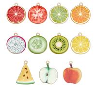 WADORN 22Pcs 11 Styles Assorted Gold Plated Enamel Fruit Charms, Lemon Watermelon Apples Orange Dragon Fruit Slice Charms Pendant for DIY Earrings Jewelry Making Necklace Bracelet Craft Findings