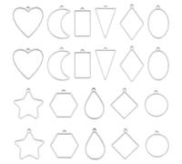 WADORN 22Pcs 11 Styles Hollow Frame Pendants, Open Back Bezel Pendants Moon Triangle Teardrop Heart Resin Bezels Charms Stainless Steel Geometric Hollow Frame for DIY Crafts Jewelry Making