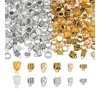 WADORN 240Pcs 12 Styles Tube Bail Beads for Jewelry Making, Tibetan Gold Silver Links Column Bail Spacer Loose Beads Metal Hanger Dangle Connector Charms for DIY Craft Pendant Bracelet Necklace