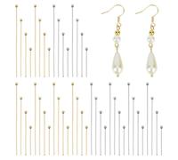 WADORN 240Pcs 8 Styles Ball Head Pins, 2 Colors 304 Stainless Steel Real 24K Gold Plated Ball Head Pins 20-50mm Earring Pins End Headpins for DIY Earring Bracelet Craft Jewelry Making Supplies