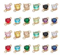 WADORN 24Pcs 12 Colors Rhinestone Links Connectors Charms, Colorful Flat Round Crystal Link Pendants with Double Loops Brass Rhinestone Connector Pendant for DIY Jewelry Making Necklace Earrings