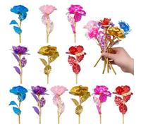 WADORN 24Pcs Artificial Colorful Rose Flowers, 6 Colors 24K Galaxy Rose Plastic Crystal Flower with Golden Stems Best Gifts for Mother's Day Thanksgiving Valentine's Day Birthday Party Wedding Decor